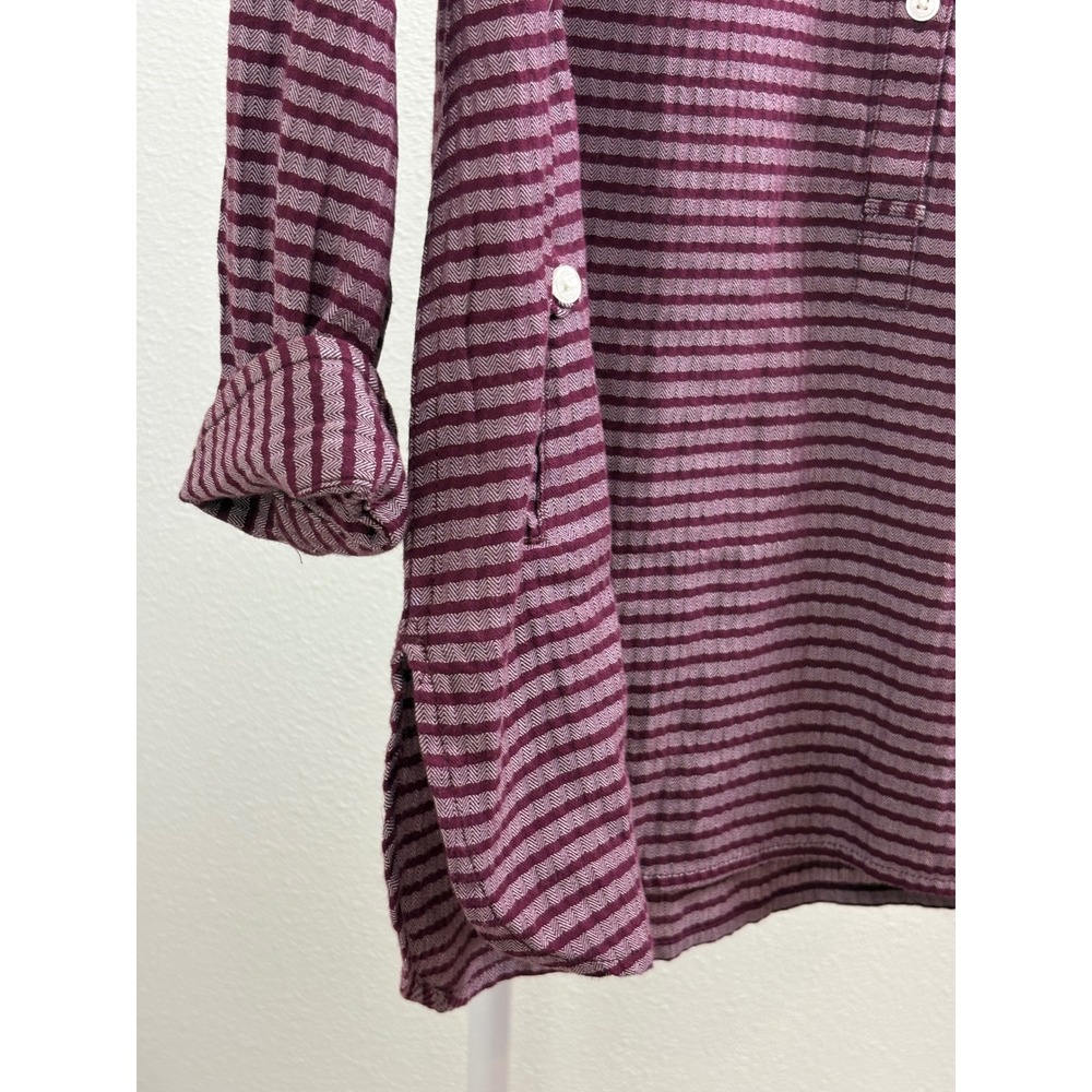 Toad & Co Women's Medium Burgundy Striped Herringbone Tunic Shirt Dress Pockets - Picture 5 of 7